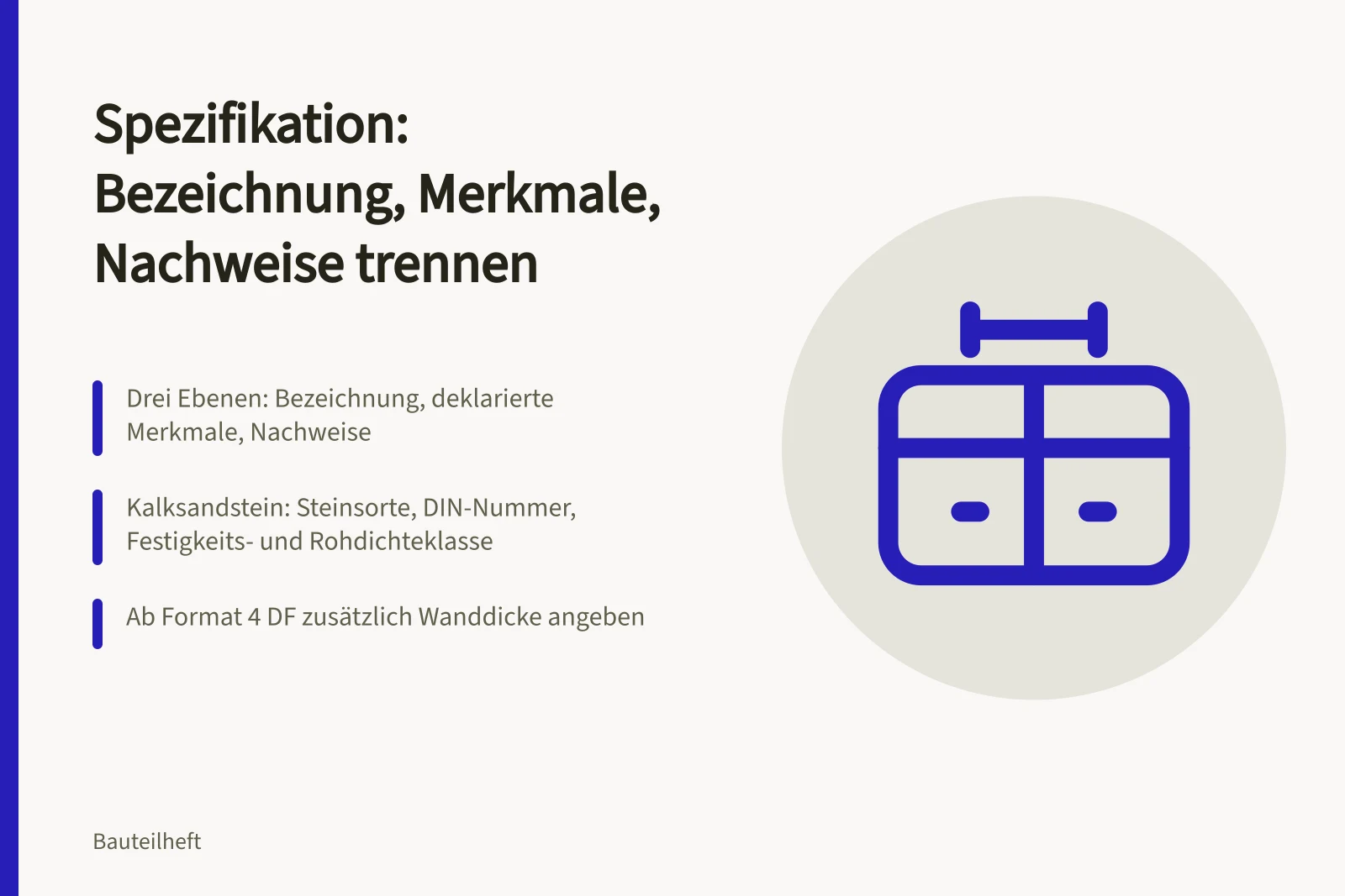 Karte zur Bauteilspezifikation mit drei Ebenen und Kalksandstein-Angaben