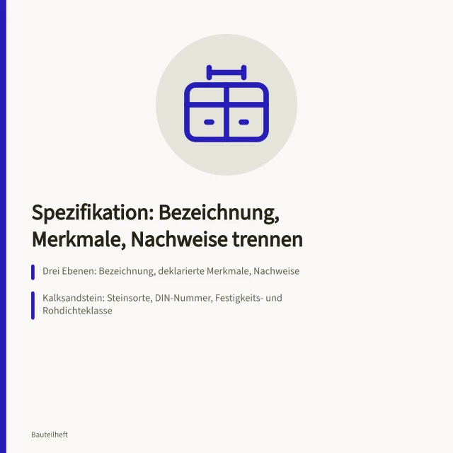 Karte zur Bauteilspezifikation mit drei Ebenen und Kalksandstein-Angaben. Bauteilspezifikation erstellen: Angaben für eindeutige Bestellungen