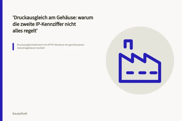 Druckausgleichselement mit ePTFE-Membran am geschlossenen Industriegehäuse montiert. Druckausgleich am Gehäuse: warum die zweite IP-Kennziffer nicht alles regelt