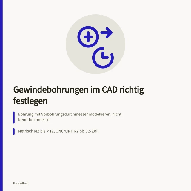 CAD-Modell mit markierten Gewindebohrungen für fertigungsgerechte Konstruktion. Gewindebohrungen im CAD-Modell fertigungsgerecht festlegen
