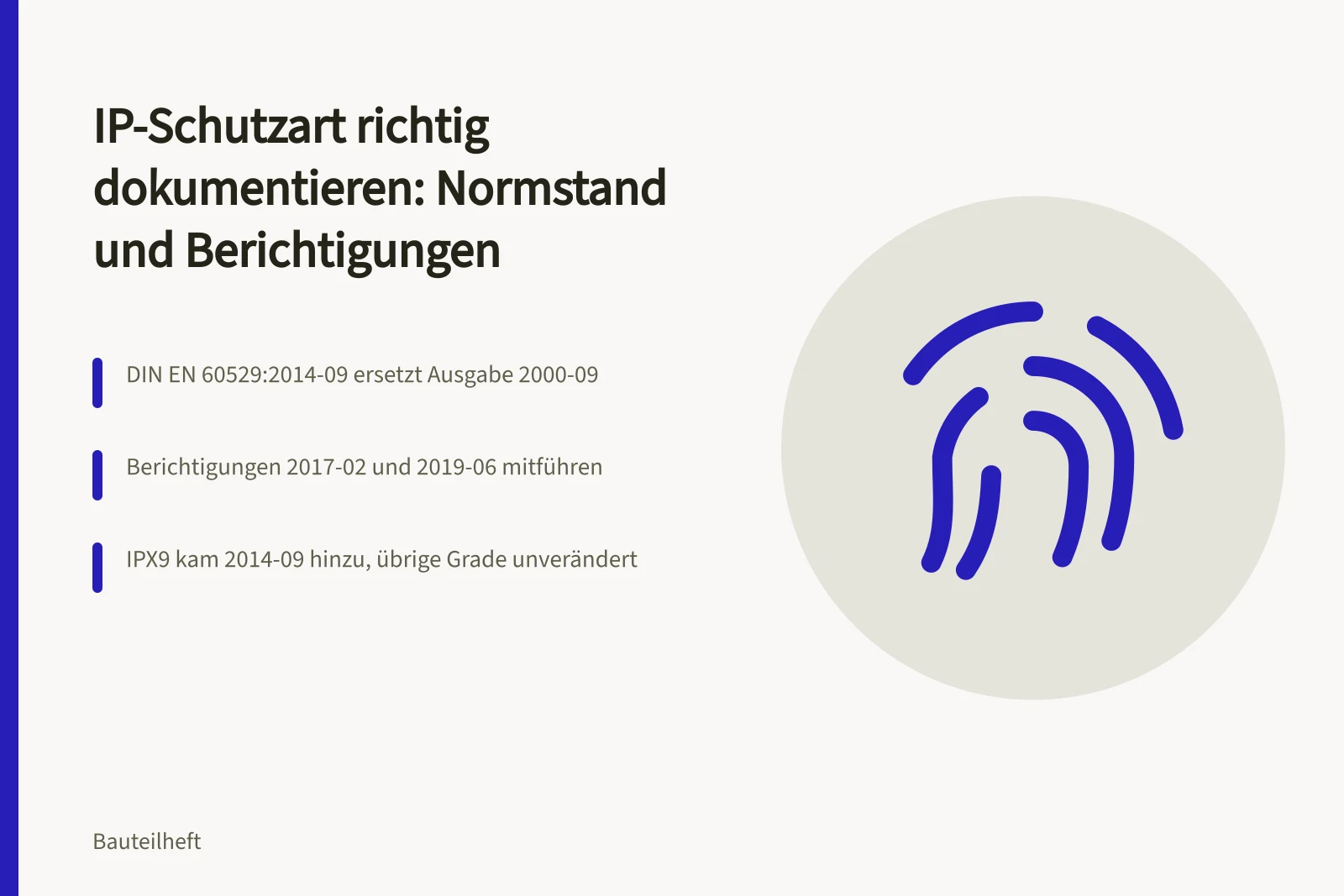 Karte zur Dokumentation von IP-Schutzarten mit Normausgabe und Berichtigungen