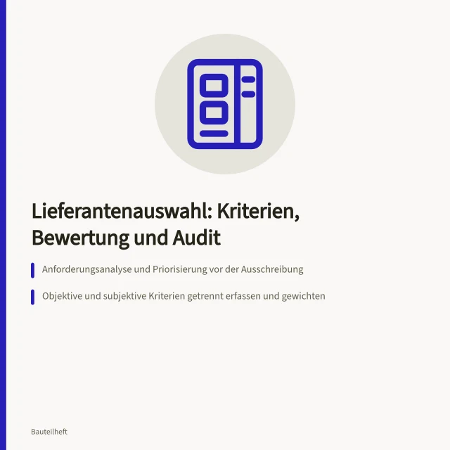 Karte zur Lieferantenauswahl mit Kriterien, Bewertung und Audit. Kriterien, Bewertung und Audits bei der Bauteillieferantenauswahl