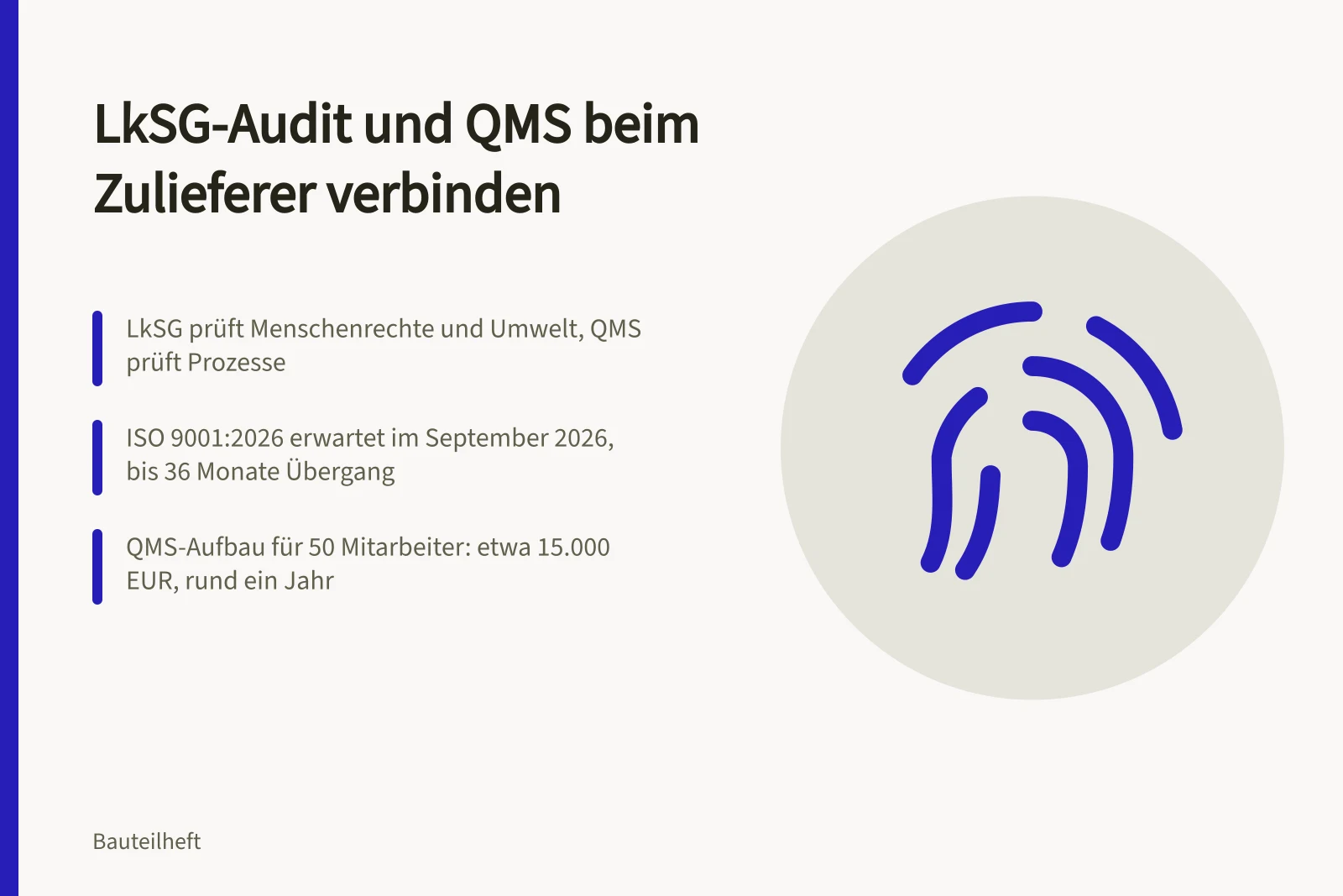 Karte zu LkSG-Audit, QMS und ISO 9001:2026 bei Zulieferern