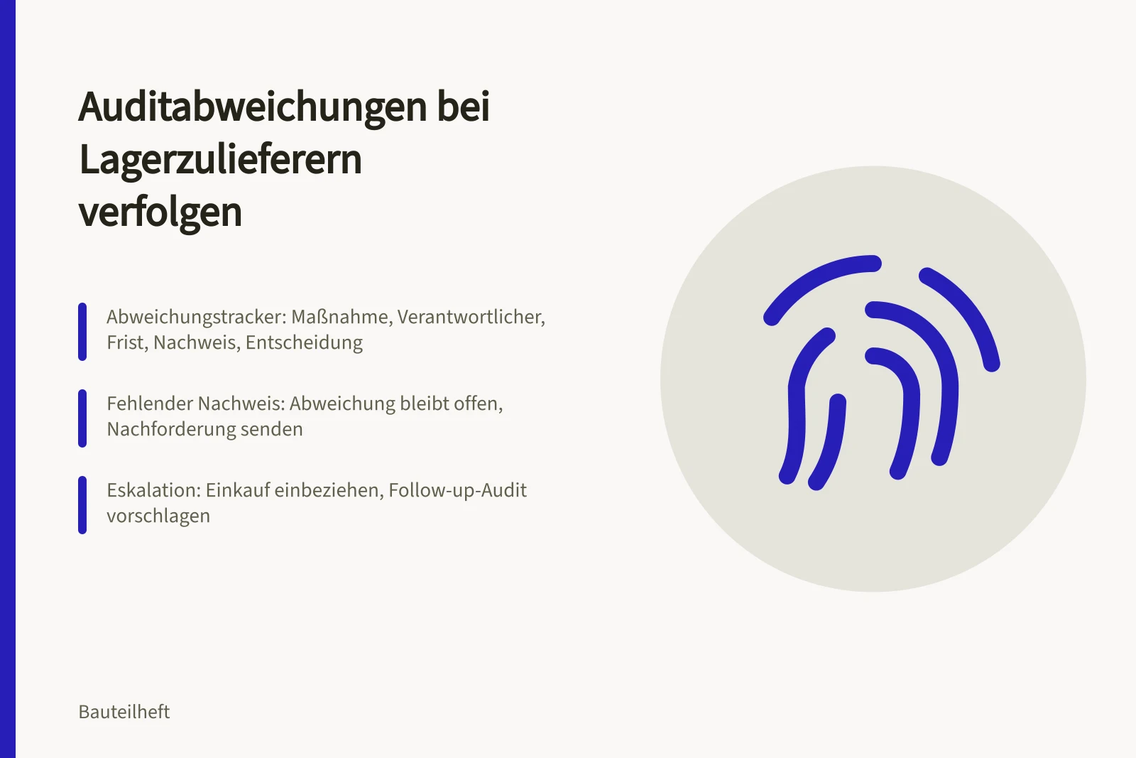 Karte zur Verfolgung von Auditabweichungen bei Lagerzulieferern mit Tracker und Eskalation